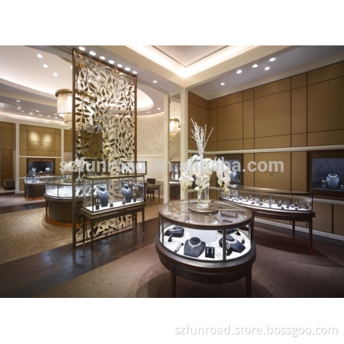 Highend jewelry shop interior designs glass counter displays wooden cabinets